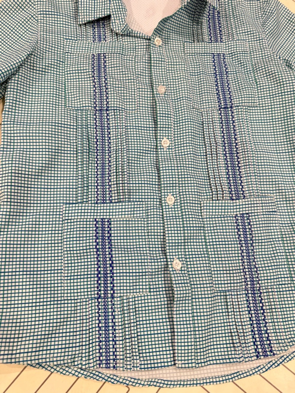 Blue Quail Checkered Fishing Guayabera Button Down - Picture 3 of 11